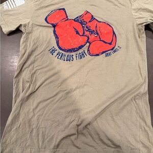 Olive Graphic Tee with Boxing Gloves Nine Lines medium women’s.Pink stain on tag